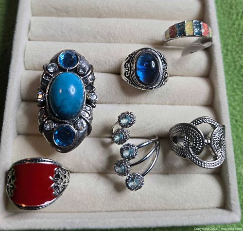 Jewelry.  Silver tone ring lot.   (1 of 9)