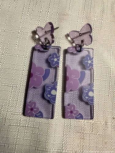 FUN LONG PLASTIC PURPLE BUTTERFLY EARRINGS  (1 of 4)