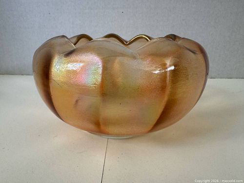 Imperial Carnival Glass Wide Panel Pastel Marigold Rose Bowl (1 of 6)