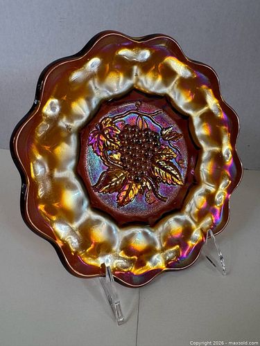 Imperial Heavy Grape Marigold/Amber Carnival Glass Small Plate (1 of 5)