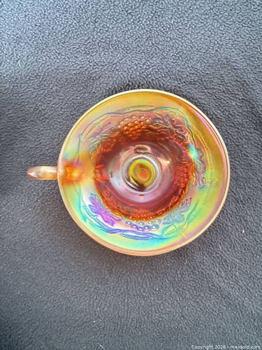 Northwood Carnival Glass Marigold Grape and  Cable Whimsey Pin Dish (1 of 4)