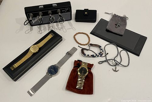 Lot: Accutron & Unbranded Watches, Jewelry, Fender Key Holder (1 of 6)