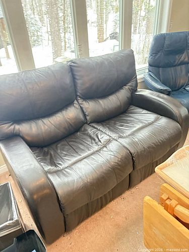 2-Seater Leather/Faux Leather Reclining Loveseat, Black/Brown D (1 of 9)