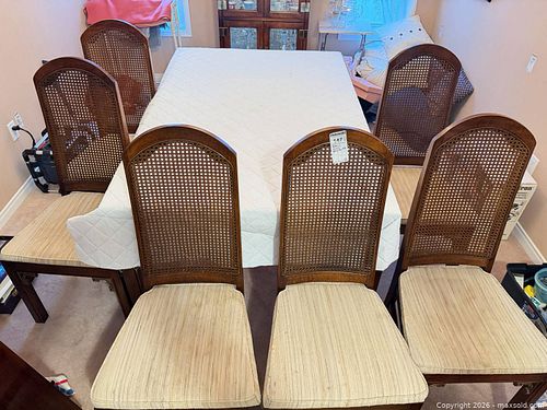 Set of 6 Traditional Wood Dining Chairs with Caned Backs D (1 of 15)
