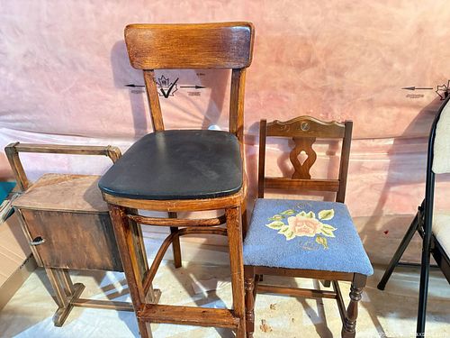 Two Vintage Wooden Side Chairs and Small Wooden Stand B (1 of 11)