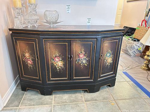 Vintage Hand-Painted Floral Wood Cabinet 48 x 18 x 30 in (1 of 9)