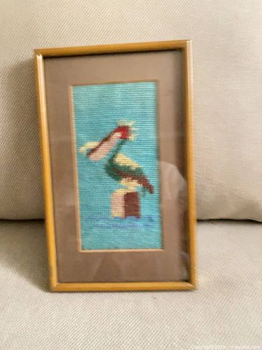 Framed Needlepoint Pelican, Small Wood Frame (1 of 5)