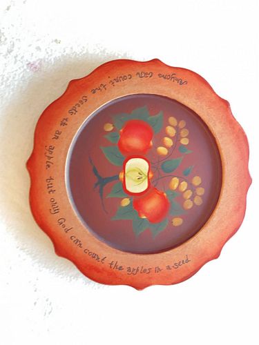 Hand-Painted Folk Wood Decorative Plate with Apple Motif (1 of 7)