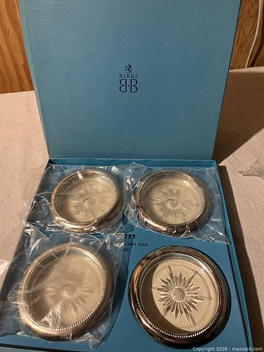 Vintage Birks crystal and silver Coaster/Ashtray set in original box (1 of 3)