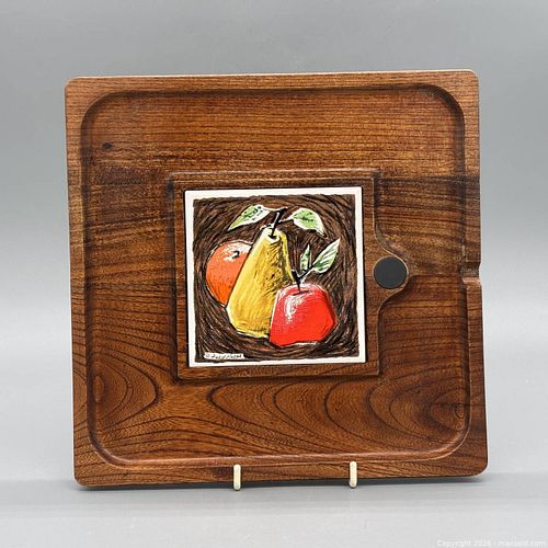 Fred Press wood serving tray with inset multicolor ceramic tile (1 of 5)