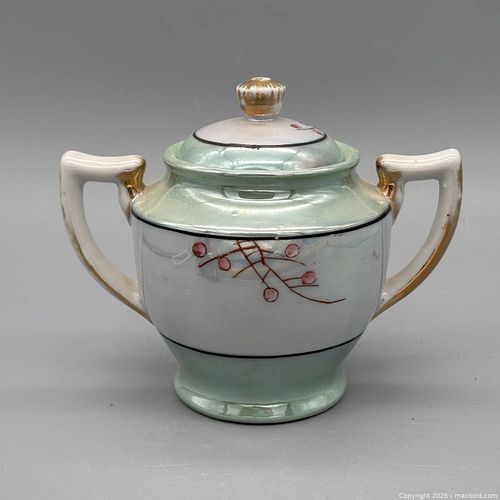 Porcelain/Ceramic Sugar Bowl with Hand-Painted Floral and Gilded Trim (1 of 4)