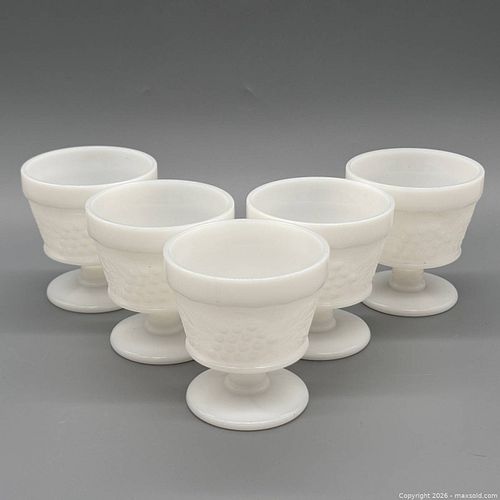 Set of 5 White Milk Glass Sherbet/Dessert Cups with Grape Vine (1 of 5)