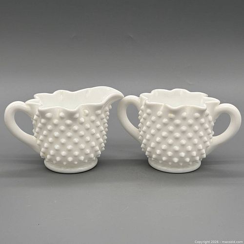 Vintage Fenton White Hobnail Glass Creamer and Sugar Bowl Pair (1 of 6)
