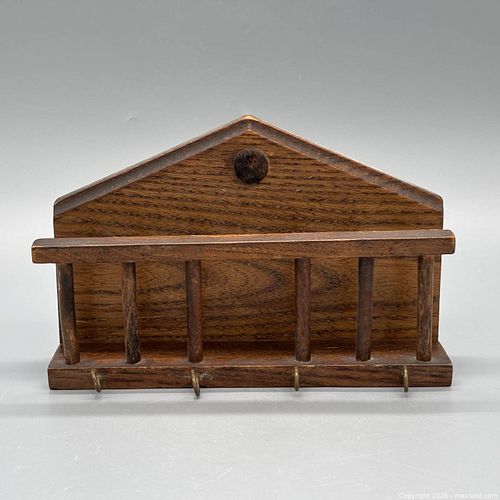 Wood Oak Stained Key Rack with 4 Hooks (1 of 5)