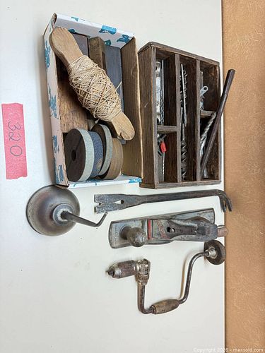 Vintage Hand Tools Lot: Plane, Brace, Sharpening Stones & Accessories (1 of 7)