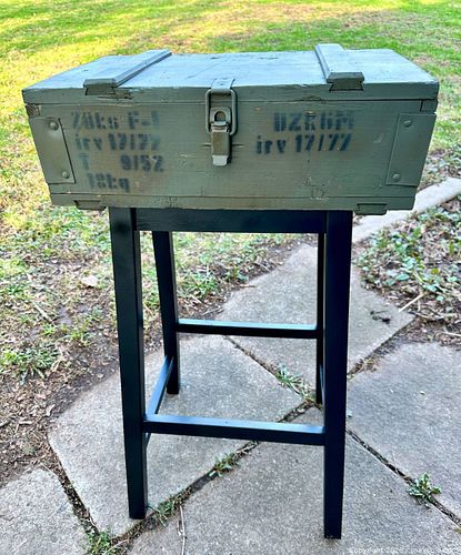 Vintage Military Wooden Crate on Stand (1977) – Industrial Storage (1 of 12)