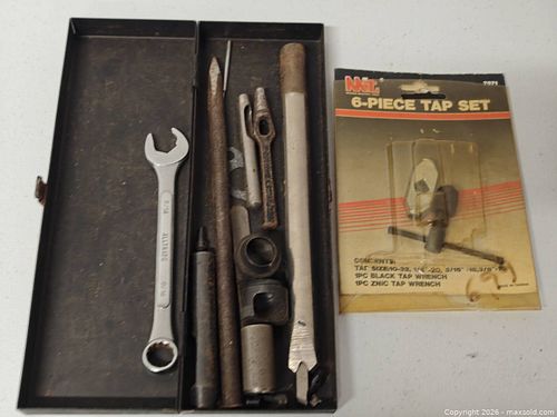 Hand Tools Lot: Tap & Die Set, 9/16 Wrench, Punches/Chisels (1 of 5)