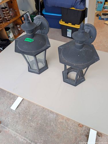 Pair of Traditional Black Outdoor Wall Lanterns, Metal & Glass (1 of 8)
