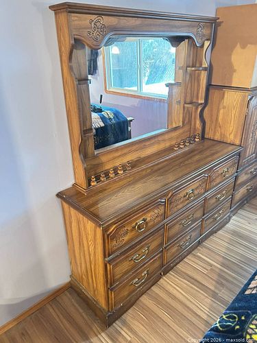 Brown Traditional 9-Drawer Dresser with Attached Mirror (1 of 9)