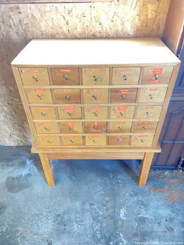 Light Oak Multi-Drawer Parts Organizer Cabinet with Legs (1 of 5)