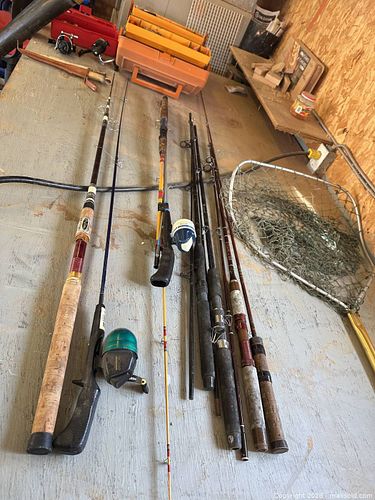 Lot of Fishing Gear: Rods, Spinning Reels, Tackle Box & Net (1 of 14)
