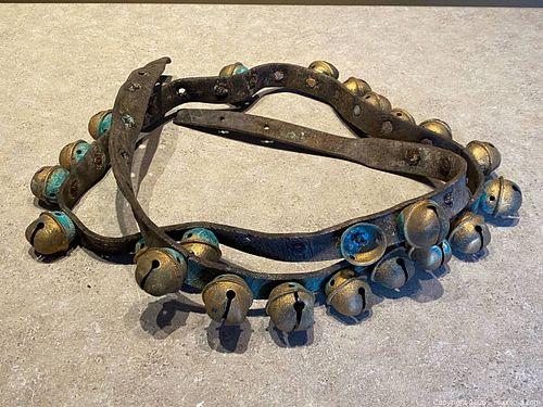 Antique Brass Sleigh Bells on Leather Strap (1 of 7)