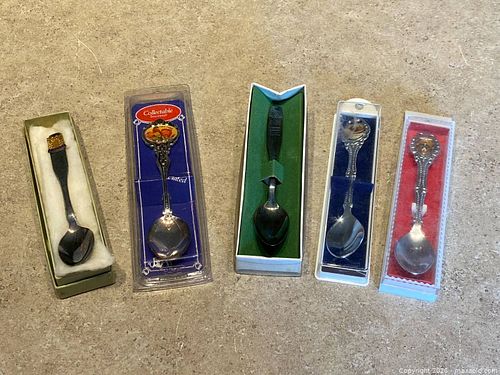 Vintage Souvenir Spoon Collection – Silverplate & Enamel Tops (5pcs) (1 of 8)