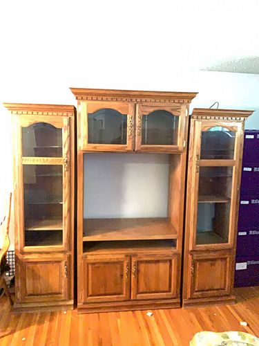 3-Piece Oak Entertainment Center Wall Unit with Glass Doors (1 of 12)