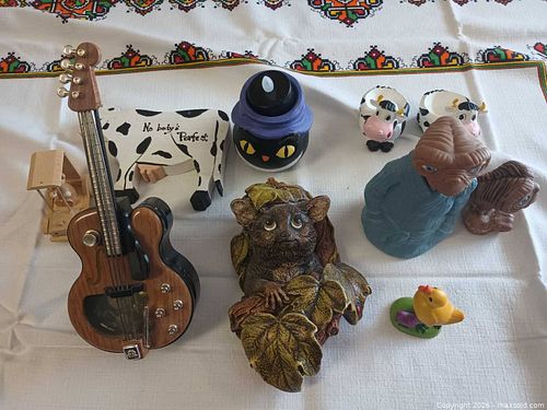 Mixed Decorative Collectibles Lot: Miniature Guitar, Figurines, Resin Statue (1 of 8)