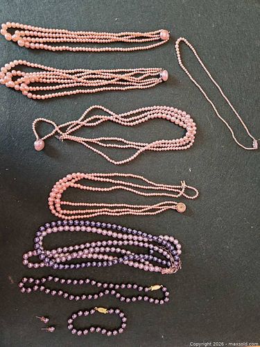Pink & Purple Bead Jewelry Lot: Necklaces, Bracelet & Earrings (5–7 pc) (1 of 8)