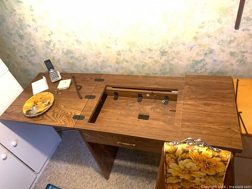Vintage Mid-Century Sewing Machine Cabinet with Chair (1 of 2)