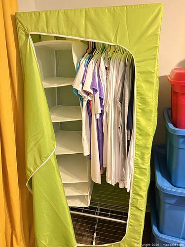Green Portable Fabric Wardrobe with Hanging Shelves (1 of 3)