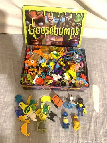 Assorted Small Multicolor (70) Plastic Toys with Goosebumps Tin (1 of 3)