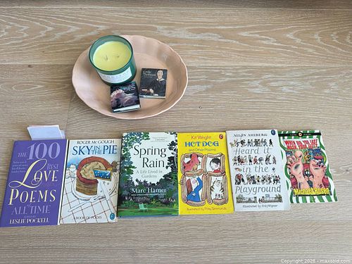 Assorted Books, Miniature Books, Light Pink Ceramic Platter & Candle (1 of 9)