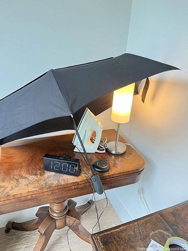 Black Automatic Full-Size Umbrella; OnLyee Vibrating Alarm Clock; Tefal Primagliss 15 Steam Iron; Table Lamp  (1 of 13)
