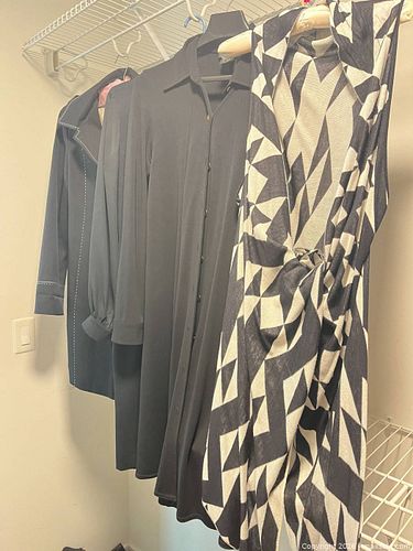 Simon Chang Summer Coat (9/10); BICHON Black Dress (Med); Andrea Jovine Black Dress (Lg); Sleeveless Summer Sweater (Med) (1 of 18)