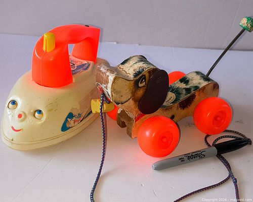 1960s Fisher-Price Music Box Iron and Dog pull-toy (1 of 2)