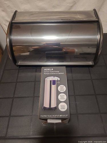 Simpli-Magic Stainless Metal Bread Box & Adela Sensor Soap Pump (1 of 3)