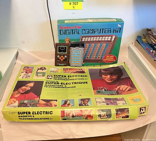 1960's/70's Science & Electronic Toys: Digital Computer, Mattel Handheld Soccer, Magnetism & Telecommunications.  (1 of 16)