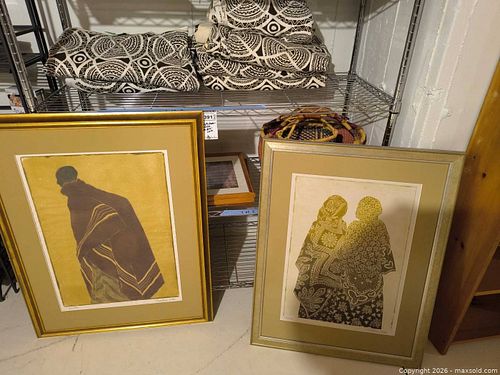 Lot of African-Inspired Curtains, Framed Art & Woven Baskets B (1 of 25)