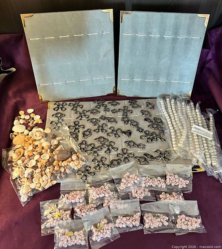 Vintage Jewelry Making Lot – Clay Rosette Beads, Shells, Faux Pearls Findings & Displays (1 of 16)