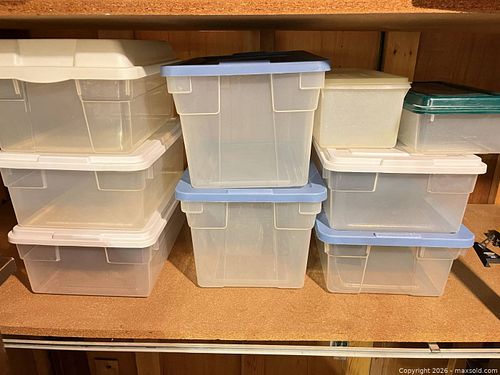 Lot of 9 Plastic Stackable Storage Bins with Lids (1 of 5)