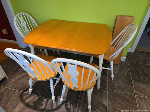 Solid Wood 5-Piece Dining Table Set, 4 Seats, Light Oak & White (1 of 12)