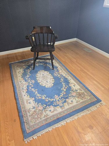 Solid Wood Windsor Captain's Chair with Oriental Floral Blue Rug (1 of 14)