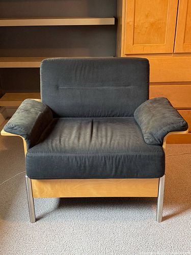 Keilhauer Grey Upholstered Lounge Chair with Wood Frame & Metal Legs (1 of 13)
