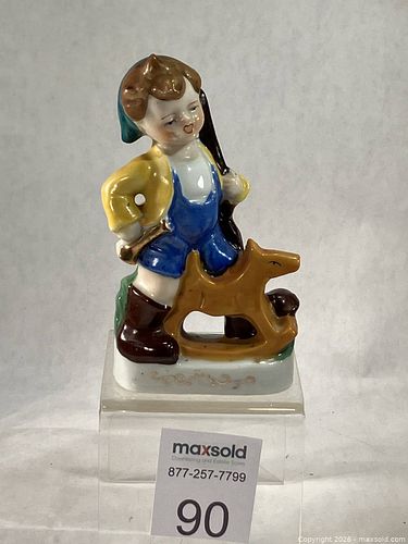 Vintage Japanese "Boy Standing Beside a Toy Rocking Horse" (1 of 9)