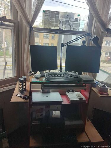 Mixed Electronics Lot: Toshiba Laptop, Canon Printer & Accessories, rolling desk stand, photo negative (1 of 18)