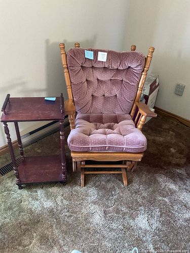 Dusty Rose Tufted Glider with Wooden Side Table (1 of 5)