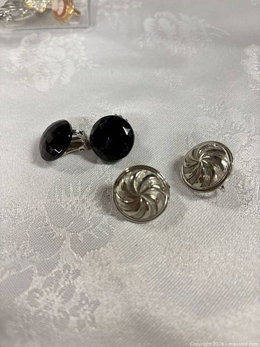 Two Pairs Silver-Tone Clip-On Earrings, Black & Silver (1 of 1)