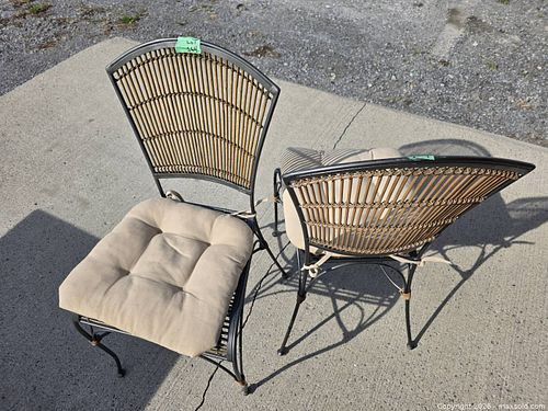 2 Steel frame chairs with beige seat cushions (1 of 3)